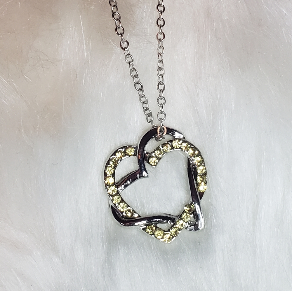 Double Heart Rhinestone Necklace